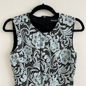 Dolce & Gabbana sky blue & black lace print sheath dress, sz 40 (IT) / 4-6 (US)